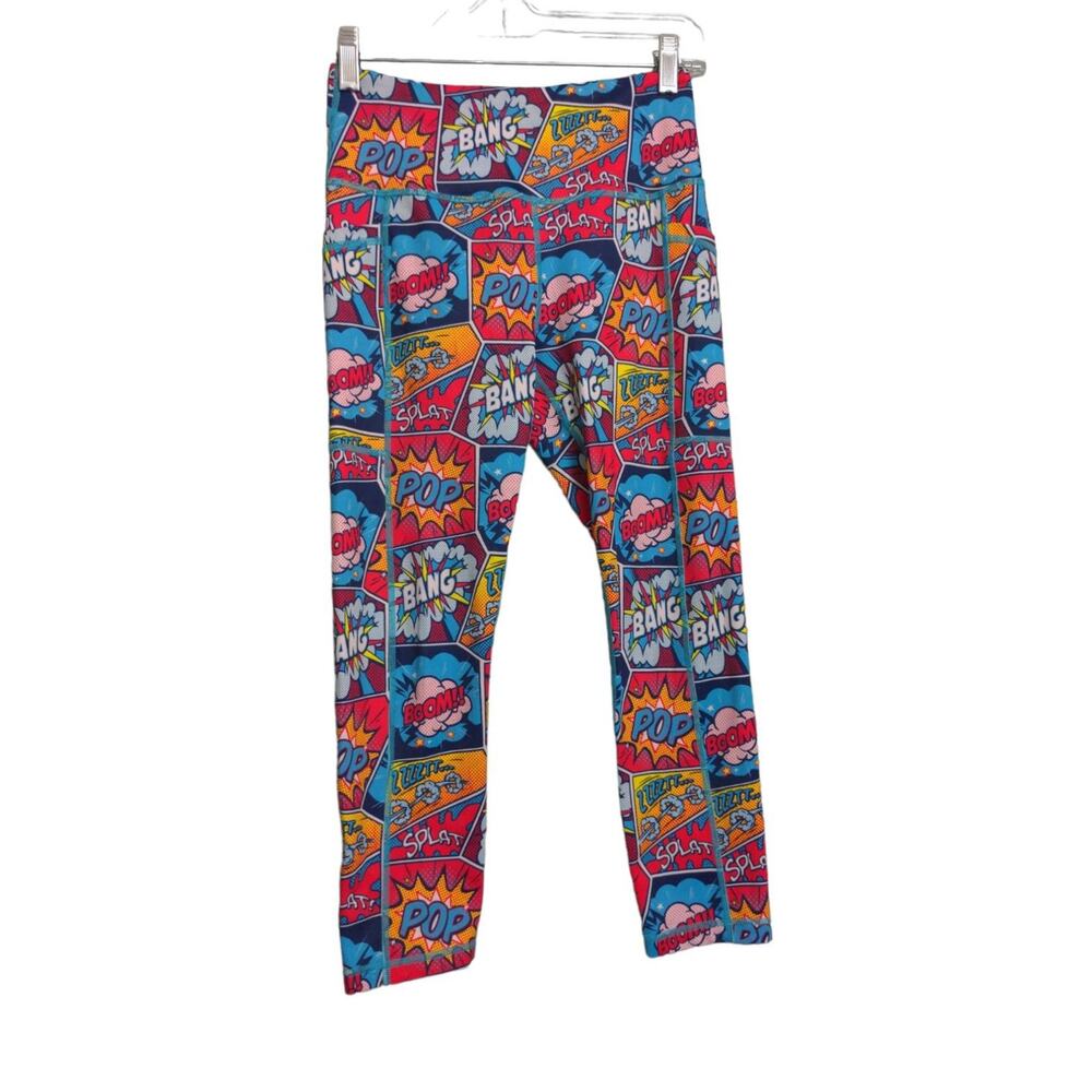 Constantly Varied Gear CVG Womens Capri Leggings Comic Print Mid Rise Cropped XS